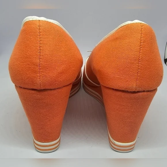 Joe Boxer Women's Orange Canvas Wedges Size 9 - Picture 7 of 11